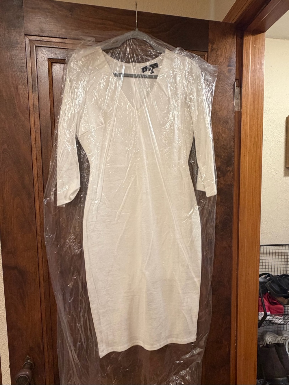 Lulu's Cream V-Neck Midi Sheath Dress